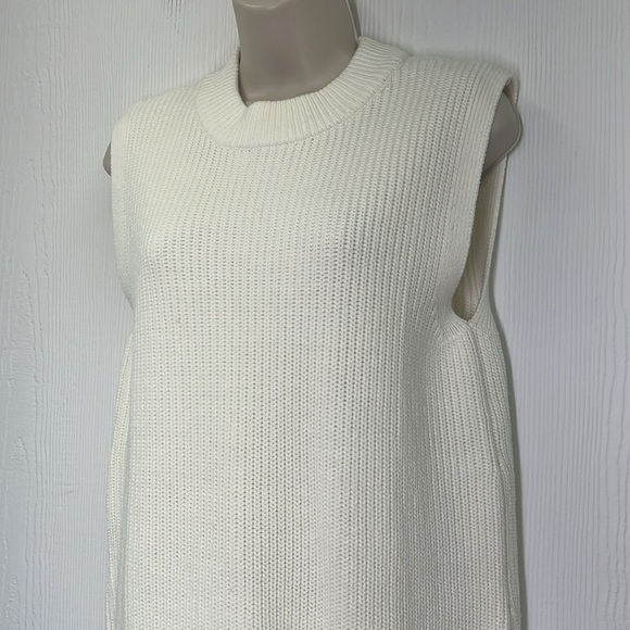 H&M - Ivory Ribbed Crewneck Sleeveless Long Slit Sweater Vest Size XS - Picture 6 of 11